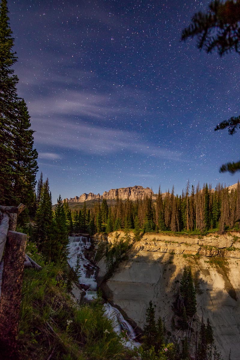 Brooks Creek Falls with Pinnacles night