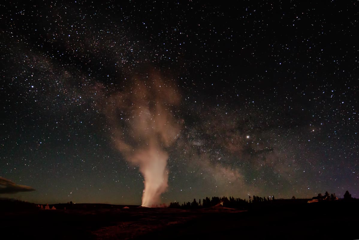 Old Faithful Milky Way Yellowstone Wyoming