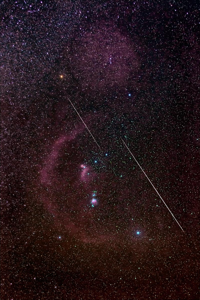 Geminid meteors in Orion