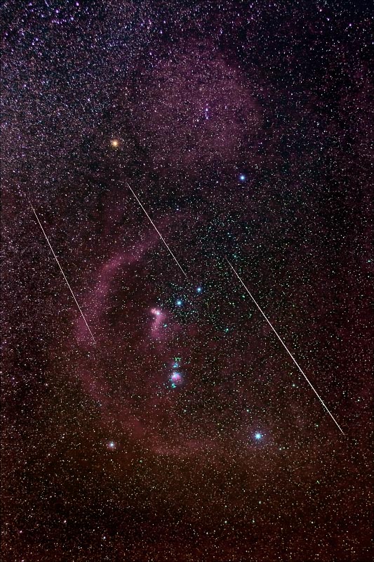 Orion with Geminid meteors
